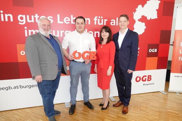 Josef Treiber, Bernd Weiss (wiedergewählter Regionalvorsitzender Eisenstadt-Mattersburg), Doris Handler (neugewählte Regionalvorsitzende Stv.), Andreas Holzer (ÖGB-Regionalsekretär Eisenstadt/Mattersburg) | Foto: ÖGB Landesorganisation Burgenland