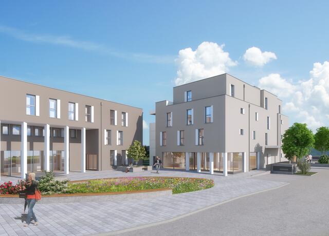 Visualisierung Geschäftslokal Hörsching: 2024 soll der 
Der Bau des Ärzte- und Geschäftszentrums sowie der Wohnanlagen abgeschlossen sein. | Foto: OÖ Wohnbau