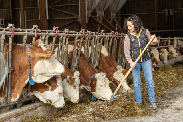 Waltraud Ungersböck bei der Fütterung in ihrem Stall. | Foto: Janine Stranz "JR Fotografie"