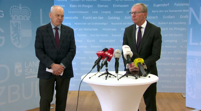 Vertriebenenkoordinator Reinhold Mayer (li.) und Landeshauptmann Wilfried Haslauer | Foto: Screenshot aus der Videokonferenz 