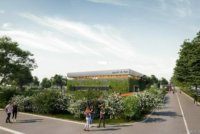 Neue Leopoldstädter Sport &amp; Fun Halle in der Venediger Au: Neben dem vielfältigen Angebot an Breitensport, sind große Grünflächen und eine Photovoltaikanlage geplant | Foto: Sport Wien/Zoom VP
