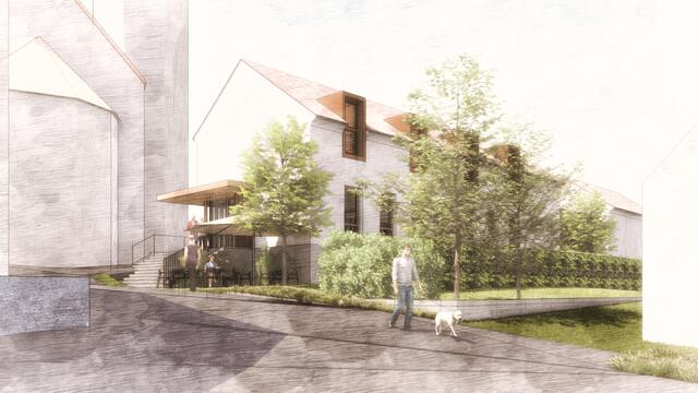 Das neue Gemeindeamt soll sich wunderbar ins Ortsbild einfügen (Rendering). | Foto: Gemeinde