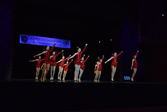 Gruppe Dancetastics mit "Saxophone"
v.l.n.r.: Nina Fister, Anna Trabichler, Laura Frühwirth (verdeckt), Klara Mayer, Mia Leitner, Lara Miehl, Samantha Kreicsich, Eileen Popp (verdeckt), Magdalena Tinhof, Hannah Szep, Juliana Hotz, Hanna König, Julia Trabichler
 | Foto: Christina Karall