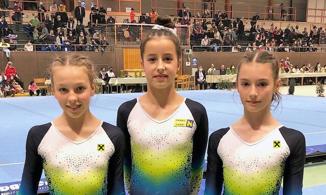 Viktoria Helmer, Damaris-Faith Carabasa und Mirabell Lobner vom SV Gymnastics Gänserndorf. (v.l.n.r.)