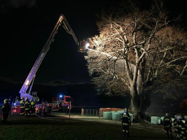 Brandbekämpfung über die Teleskopmastbühne in Bad St. Leonhard. | Foto: Bachhiesl