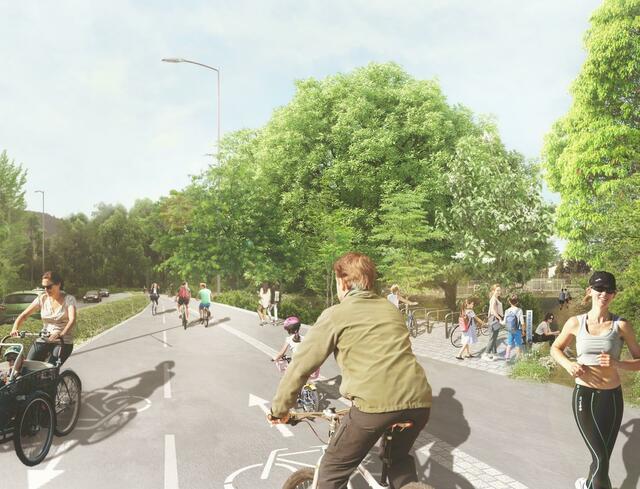 Mehr Platz für Fußgänger:innen und Radfahrende: So soll der Geh- und Radweg in der Weinzöttlstraße künftig aussehen. | Foto: Land Steiermark/Stadt Graz