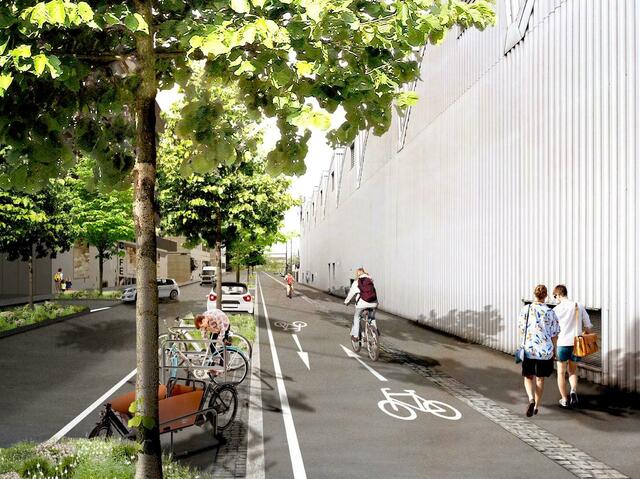 Rendering des Geh- und Radwegs in der Lastenstraße nach dem Umbau. | Foto: Land Steiermark/Stadt Graz