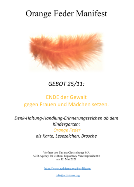 Orange Feder Initiative, Stille Post 25/11 x 365,
Austrian SDG Award
 Orange Feather Manifest  | Foto: Tatjana Christelbauer