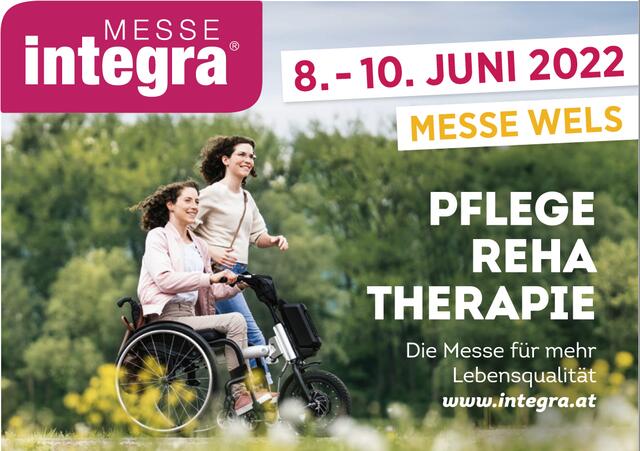 Die integra® – Österreichs Leitmesse für Pflege, Rehabilitation und Therapie, findet von 8. – 10. Juni 2022 am Messegelände Wels statt. | Foto: Messe Wels