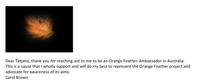 Orange Feder Initiative, Stille Post 25/11 x 365,
Austrian SDG Award
Prof. Dr. Carol Brown, Orange Feather Initiative Ambassador | Foto: Tatjana Christelbauer