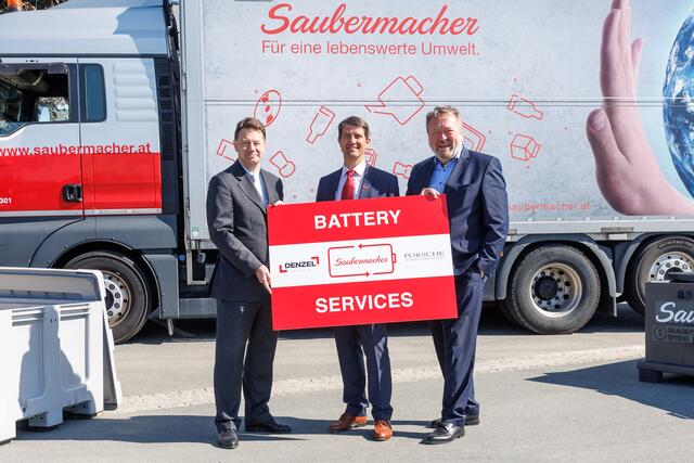 Die neue Firma ist ein Gemeinschaftsunternehmen von Denzel, Saubermacher und Porsche Austria, vertreten durch Gregor Strassl, Ralf Mittermayr und Wolfgang Wurm (v.l.)