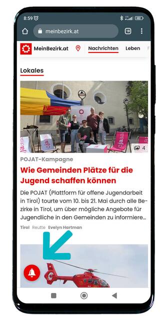 Auf das Symbol mit der Glocke klicken | Foto: RegionalMedien Austria