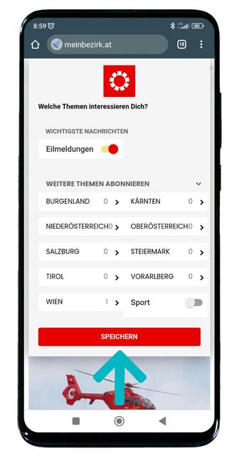 Hier kannst du die Bundesländer auswählen, von denen du Nachrichten empfangen willst. Du kannst auch mehrere, oder alle Bundesländer anklicken. | Foto: RegionalMedien Austria
