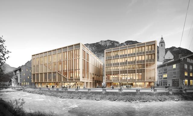 Mitten im Ortskern von Lech ist ein neuer Treffpunkt im Enstehen: Ein Dorfhaus mit Rezeption für Einheimische, Mitarbeiterinnen und Mitarbeiter sowie Gäste, für Begegnung und Kommunikation sowie ein Kulturhaus mit multifunktionalem Kultursaal. | Foto: Gemeinde Lech