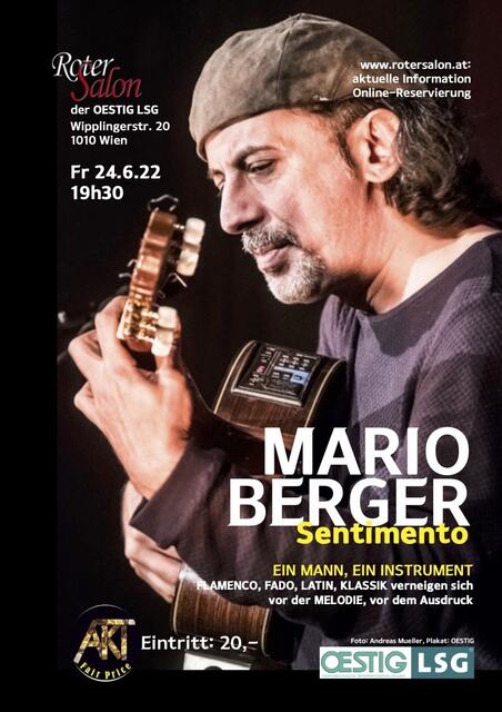 Ein Mann, ein Instrument: Mario Berger Solo.  | Foto: © Foto: Andreas Müller; Plakat: OESTIG 