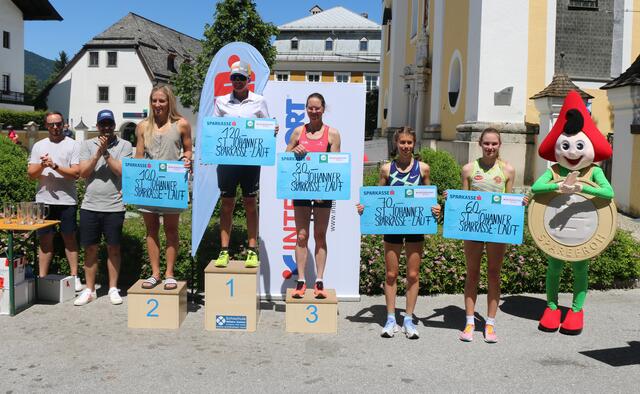 Die schnellsten fünf Damen: Sabrina Exenberger (LG Decker Itter; 23:57) triumphierte vor der deutschen Weltcup-Biathletin Anna Weidel, Birgit Posselt (LT Chiemgau; 24:06), Alina Hrnecek (LG Decker Itter) und Michaela Auer (Weißbach/Lofer) | Foto: Gerald Habison
