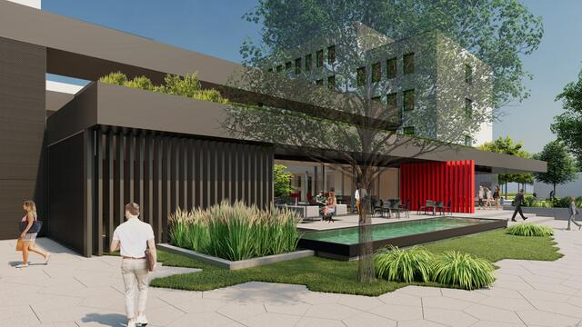 Anstelle des Parkplatzes soll ein grüner Außenbereich mit Gastronomie entstehen. | Foto: WKOÖ