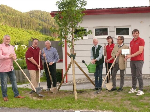 Gemeinsam wurde der Amberbaum, ein Geschenk der deutschen Musikfreunde, nach der Gedenkandacht gepflanzt.