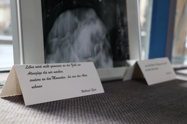 Die Fotografien sind mit kleine Kärtchen versehen, auf denen ein Kurztext der Fotografen abgedruckt ist.