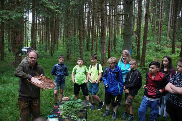 Die Bezirksförster informierten bei ihrer Station über die Bedeutung des Waldes und über Waldschädlinge wie den Borkenkäfer.
 | Foto: Helmut Eder