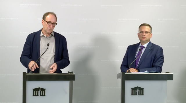 Gesundheitsminister Johannes Rauch (Grüne) und ÖVP-Klubchef August Wöginger bei der Pressekonferenz zur Abschaffung der Impfpflicht.