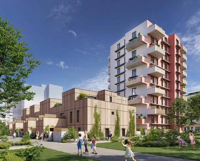 Bis 2023 entstehen zwölf neue Gebäude im Nordbahnviertel mit 460 Wohnungen. Mit der Gleichenfeier wurde jetzt ein wichtiger Meilenstein gesetzt . | Foto: Strabag