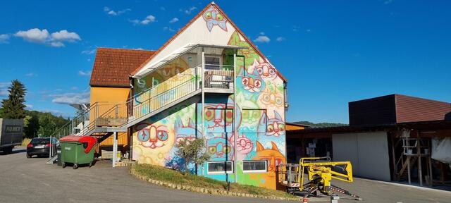 Der Schulhof der MS Sinabelkirchen wurde von Marvin Busta und den Schülerinnen und Schüler bunt gestaltet. | Foto: Urban Art Festival Styria