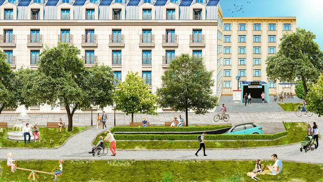 Erste Renderings der ÖVP Alsergrund zeigen, wie der Platz, auf dem die neue U-Bahn-Station entsteht, aussehen könnte.  | Foto: Rendering: ÖVP Wien