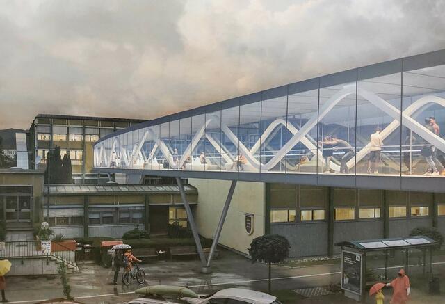 So soll die Verbindungsbrücke zwischen Gymnasium und Volksschule aussehen. | Foto: Hofrichter-Ritter