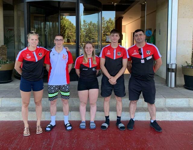 Team Österreich beim EU Cup in Leon-ESP.
v.L.: Victoria Hahn, Jonas Klinger, Victoria Steiner, Luca Modrey und Sargis Martirosjan.

Foto: OÖGV Victoria Hahn