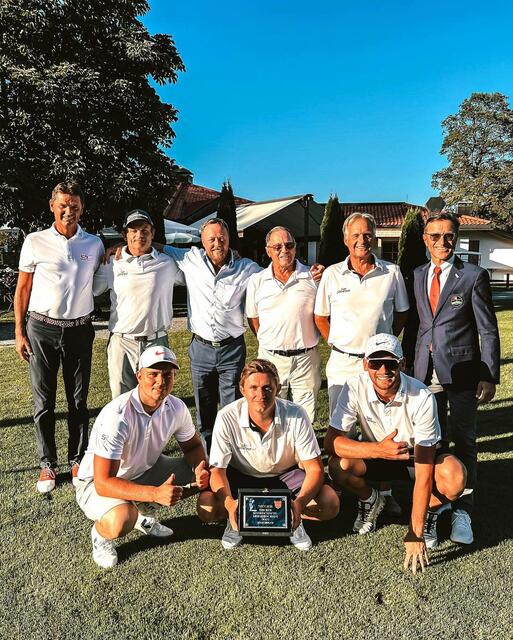 Walter Schlauer, Josef Schnellrieder, Gerhard Pühringer, Simon Lackner, Peter Wöll, Joe Margreiter (Vizepräsident Tiroler Golfverband, hi v. li.), Fabian Nit- sche, Christoph Kogl und Philipp Huber (vo.). | Foto: privat