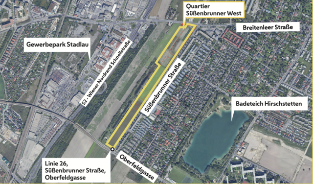 In diesem Bereich soll das Bauprojekt "Quartier Süßenbrunner Straße" realisiert werden.  | Foto: www.wien.gv.at