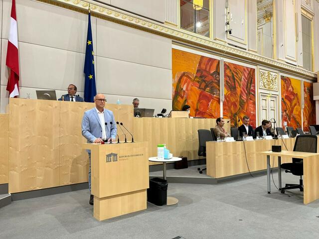 Eduard Egger bei seiner Rede vor dem Wirtschaftsausschuss. | Foto: Ed Egger