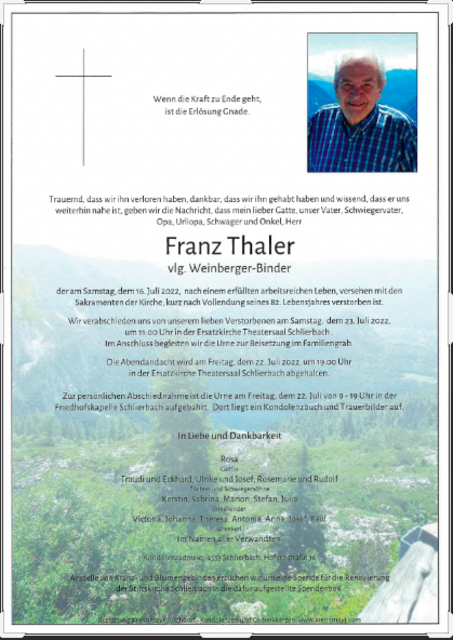 Sterbefälle im Juli 2022: Trauer- und Todesanzeigen aus dem Bezirk ...