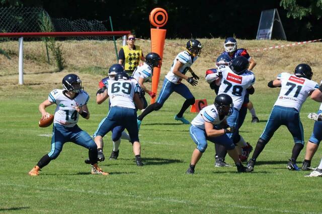 Die Ravens setzten sich knapp mit 23:_21 gegen die Mustangs durch. | Foto: BSK Ravens