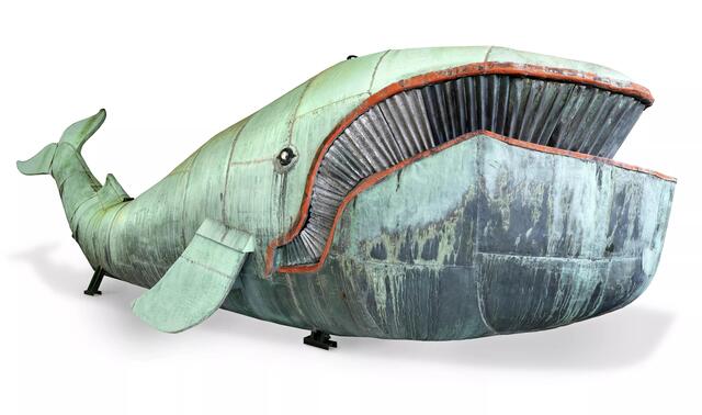 Der Wal besteht aus grün patiniertem Kupferblech. | Foto: Birgit und Peter Kainz/Wien Museum