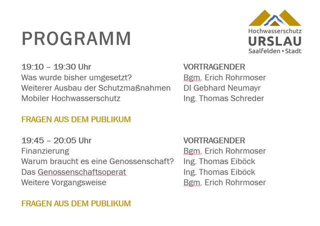Programm der Infoveranstaltungen am 28. und 29. Juli 2022. Um zahlreiches Erscheinen der Liegenschaftseigentümer wird seitens der Stadtgemeinde gebeten. | Foto: Stadtgemeinde Saalfelden
