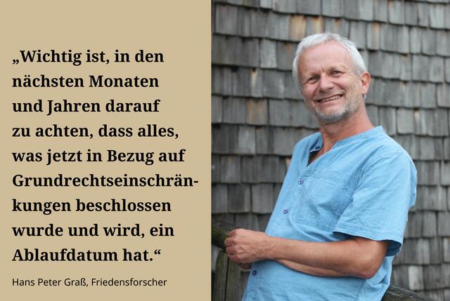 Hans Peter Graß ist Geschäftsführer des Friedensbüro Salzburg. Über die Corona-Demonstrationen sagt er: "Eine Distanzierung von jeglicher Form von rechtsextremer Involvierung erwarte ich mir von jedem Veranstalter. Nicht nur zu sagen: „Da sind ein paar wenige dabei“ sondern „Das hat hier keinen Platz.“ | Foto: Friedensbüro/privat
