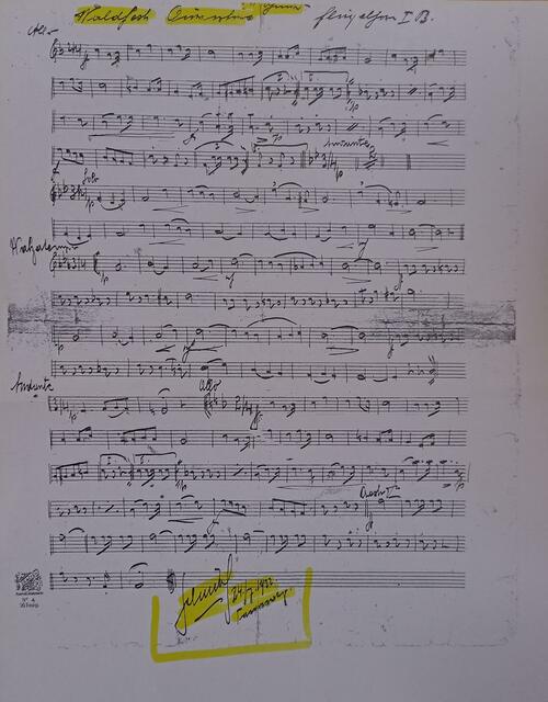 Originalstimme der "Waldfest Ouvertüre" vom bekannten Rainermarsch-Komponisten Hans Schmid, der von von 1919 bis 1922 in Tamsweg Amtsleiter und Kapellmeister der Bürgermusik war. In dieser Zeit hat er viele Werke komponiert wie z.B.: Alpenjäger Marsch, Simson Marsch, Waldfest Ouvertüre, Berglandkinder Marsch, Turner Marsch, Schön ist die Jugendzeit,… | Foto: Waldfest