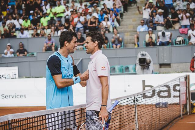 Hochspannendes Duell der Trainingskollegen: Sebastian Ofner und Dominic Thiem. | Foto: Mia Knoll