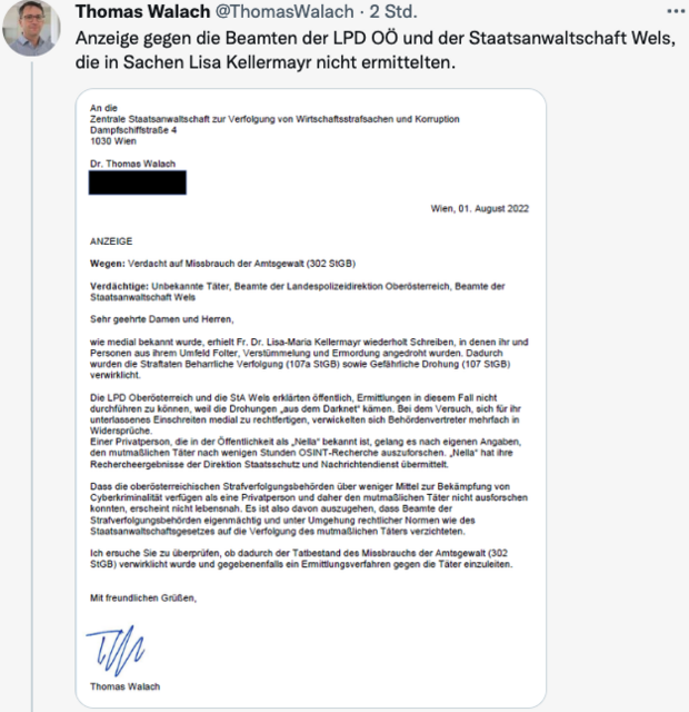 Thomas Walach stellte die Anzeige auf Twitter | Foto: Screenshot/Twitter