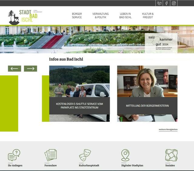 Nach dem Relaunch erstahlt die Webseite der Stadtgemeinde Bad Ischl in völlig neuem Look. | Foto: Screenshot
