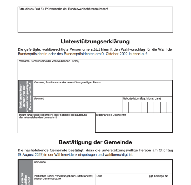 Um am Wahltag überhaupt auf dem Stimmzettel stehen zu dürfen, muss man im Vorhinein mindesten 6000 Unterstützungserklärungen gesammelt haben. | Foto: Privat