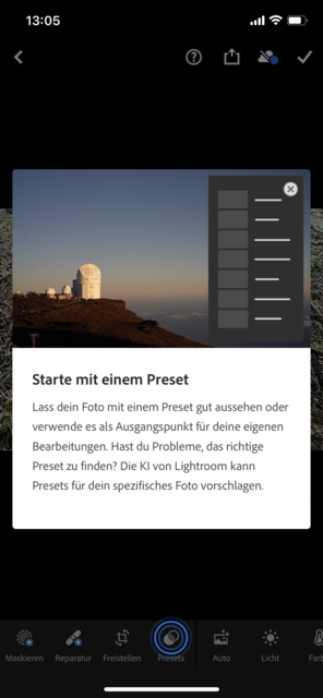 Mit unserem App-Tipp der Woche "Lightroom" können auf hohem Niveau Fotos bearbeitet werden. Lightroom gibt es kostenlos für IOS und Android. In-App-Käufe ermöglichen weitere Funktionen. | Foto: Screenshot