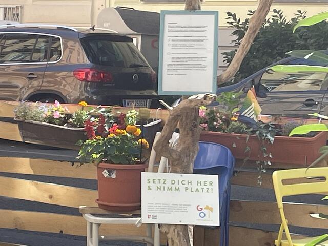 Aufgebaut wurde das Parklet mithilfe der Initiative "Grätzeloase". | Foto: Salme Taha Ali Mohamed