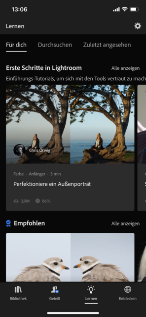 Mit unserem App-Tipp der Woche "Lightroom" können auf hohem Niveau Fotos bearbeitet werden. Lightroom gibt es kostenlos für IOS und Android. In-App-Käufe ermöglichen weitere Funktionen. | Foto: Screenshot