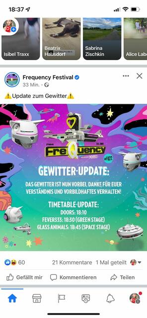 Auf Facebook verkünden die Veranstalter: Das Frequency geht weiter. Von ein wenig Regen hat sich das Festival noch nie stoppen lassen. | Foto: Frequency