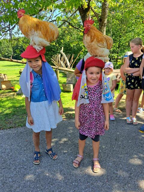 Klein, aber oho: Mutige trauen sich sogar Hühner auf dem Kopf zu balancieren. Gleichgewicht und Ruhe ist gefragt. | Foto: Goldhauben Vichtenstein