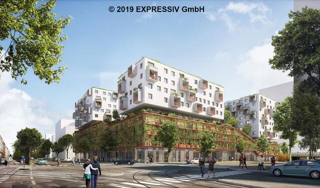 Die Begrünung der Fassade reicht bis zum 4. Stock und soll zur Verbesserung des Klimas beitragen.  | Foto: Expressiv GmbH