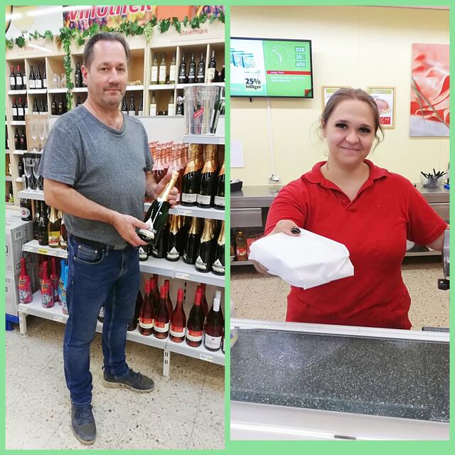 Marktleiter Karl Kloiber. Vanessa Kröpfl in der Feinkost.  | Foto: Elisabeth Paukovitsch